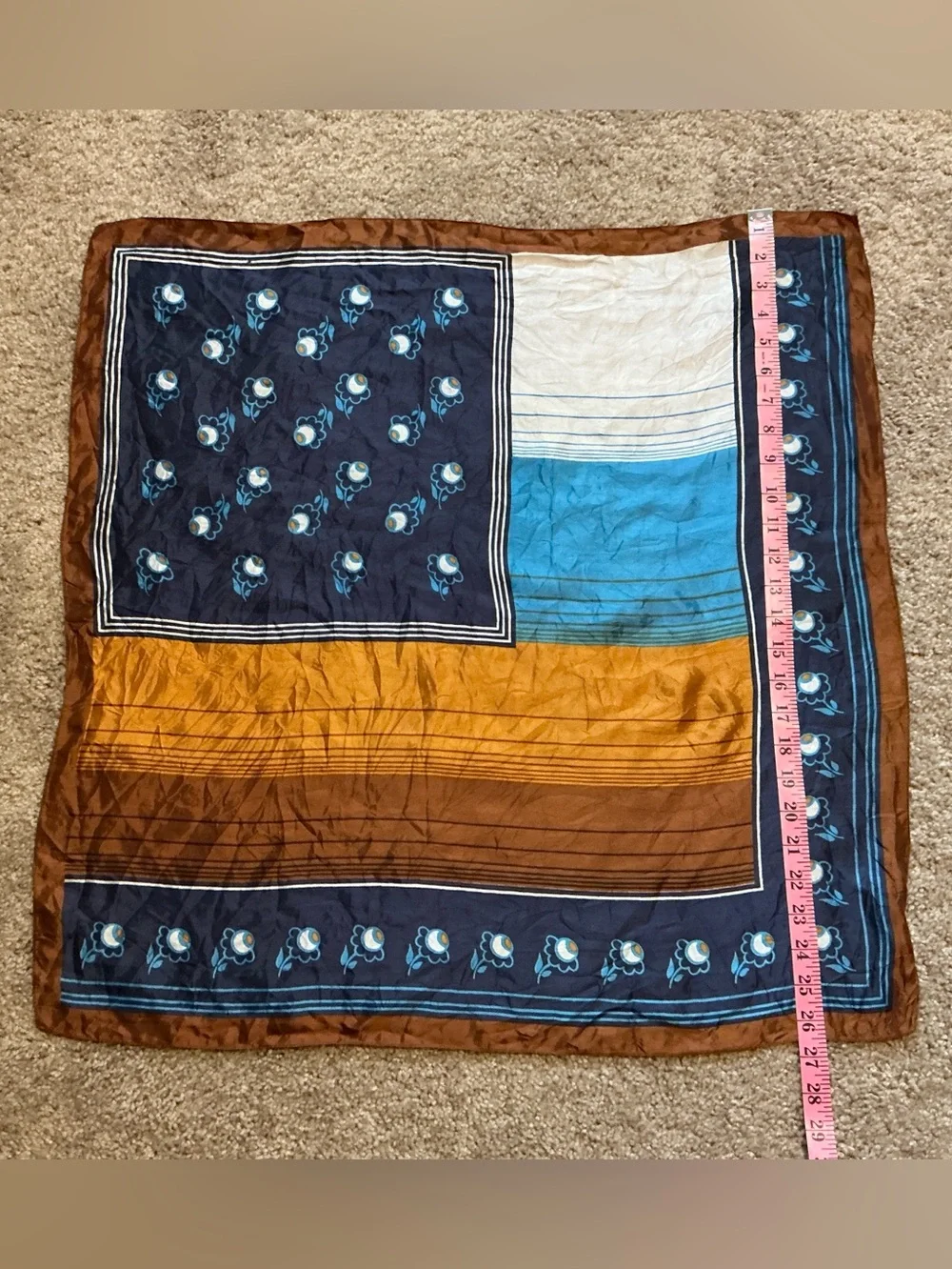 True Vintage 1970’s Brown & Blue Scarf-Made In Italy, Boho, Mod